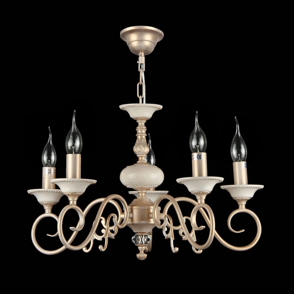 Lampadario Elegant in Metallo Perla Crema con Oro