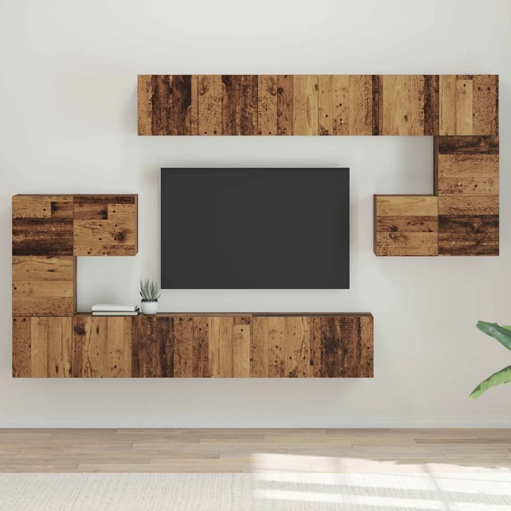 Set mobile TV 10 pz-Set di 10 Credenza per TV Legno vecchio Legno multistrato 548084