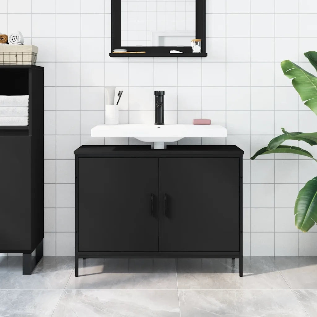 Mobile Lavabo Bagno Nero 80x30x60 cm in Legno Multistrato 842451
