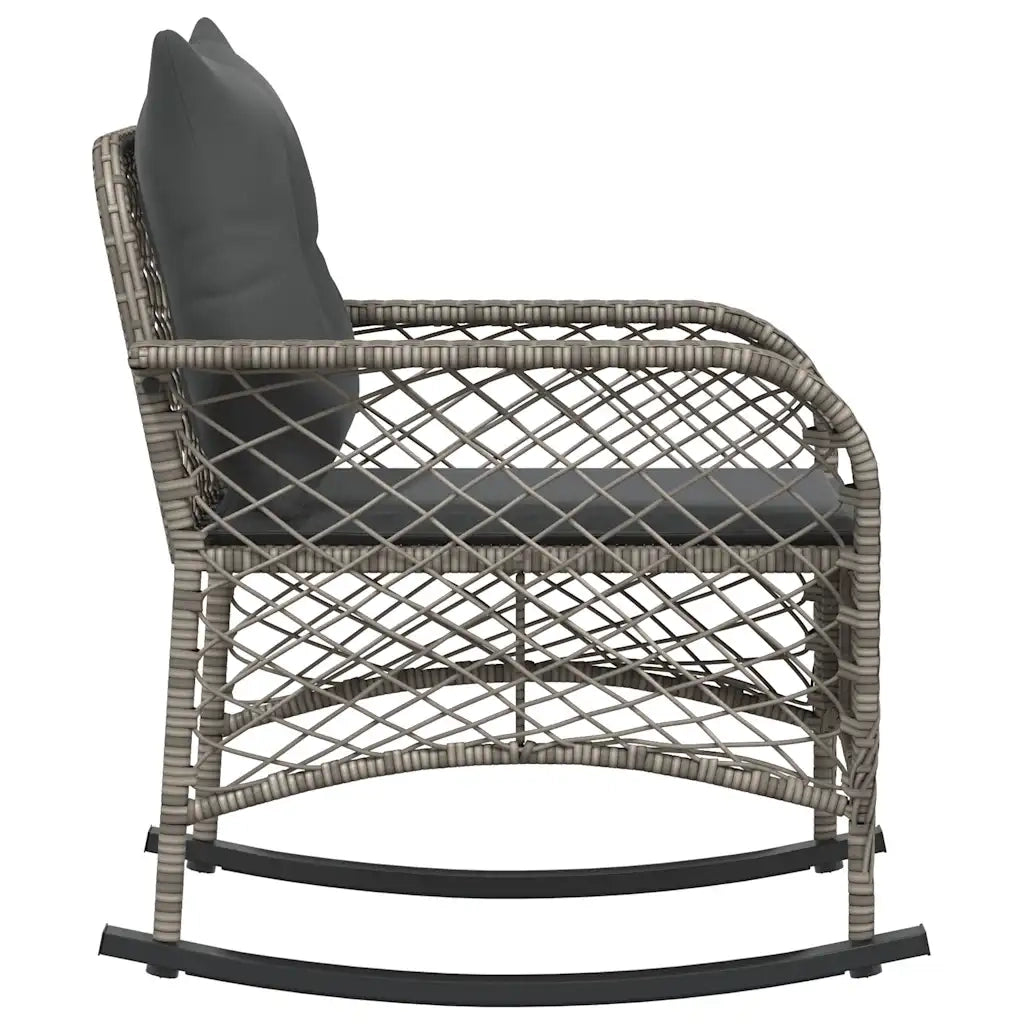 vidaXL Sedia a Dondolo da Giardino con Cuscini in Polyrattan Grigio
