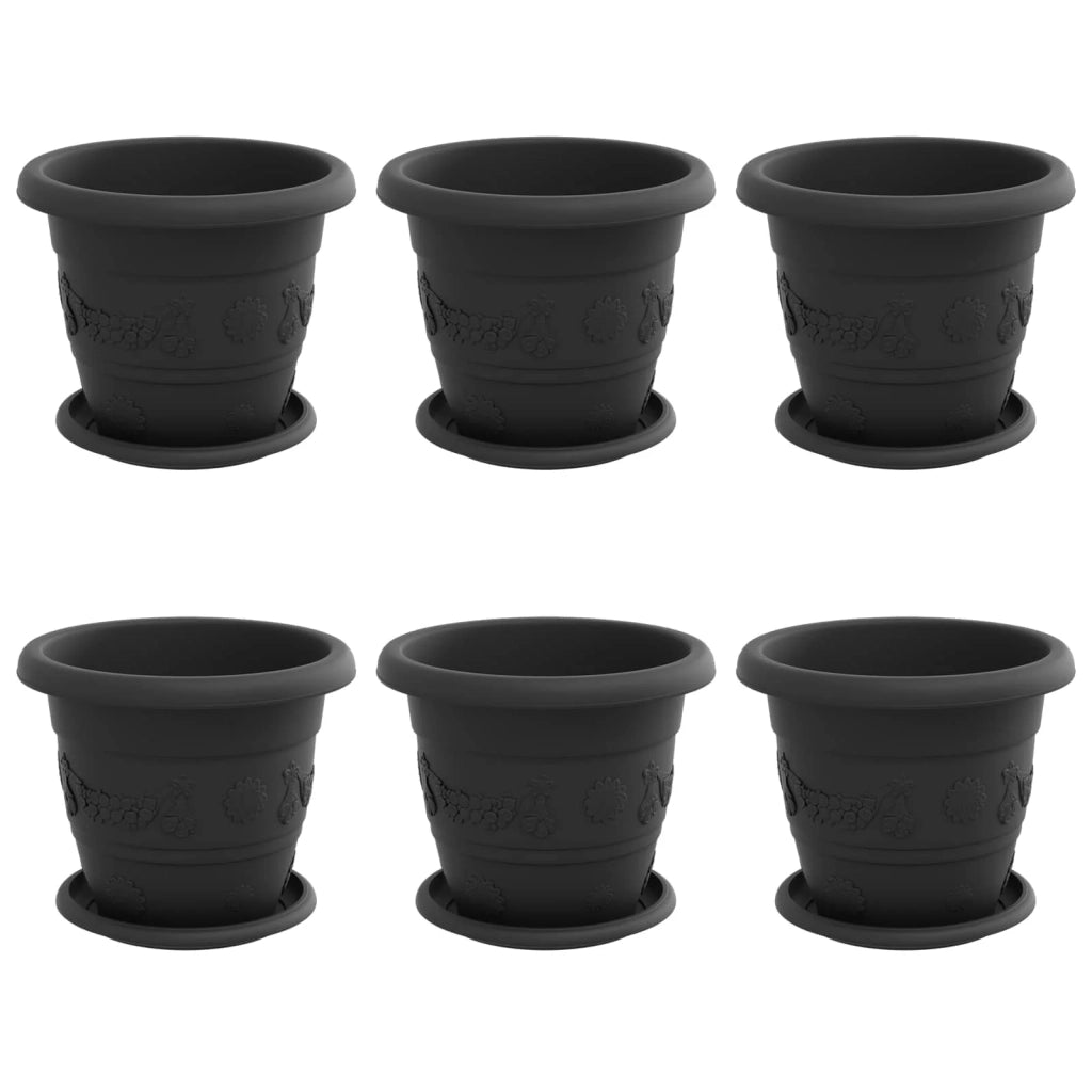 Set di 6 vasi cilindrici moderni 26 x 21,5 cm leggeri e resistenti in plastica nera 02_0056119