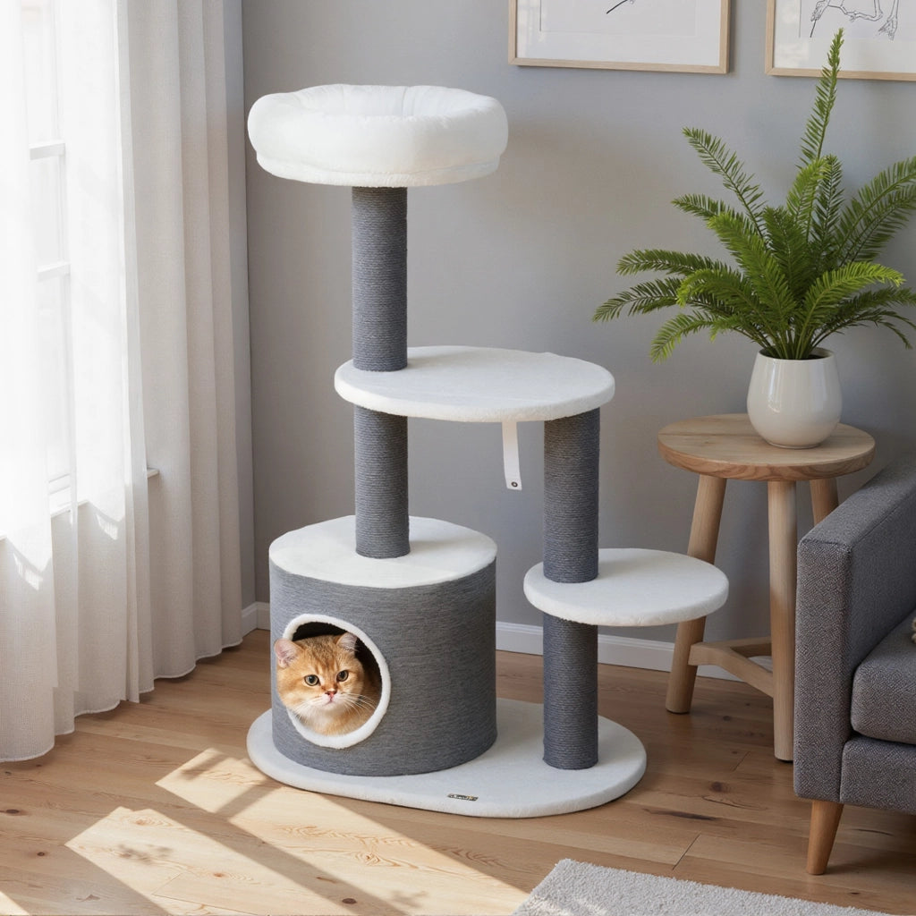 Tiragraffi per gatti con letto e piattaforme ¨C zephmum ¨C bianco grigio