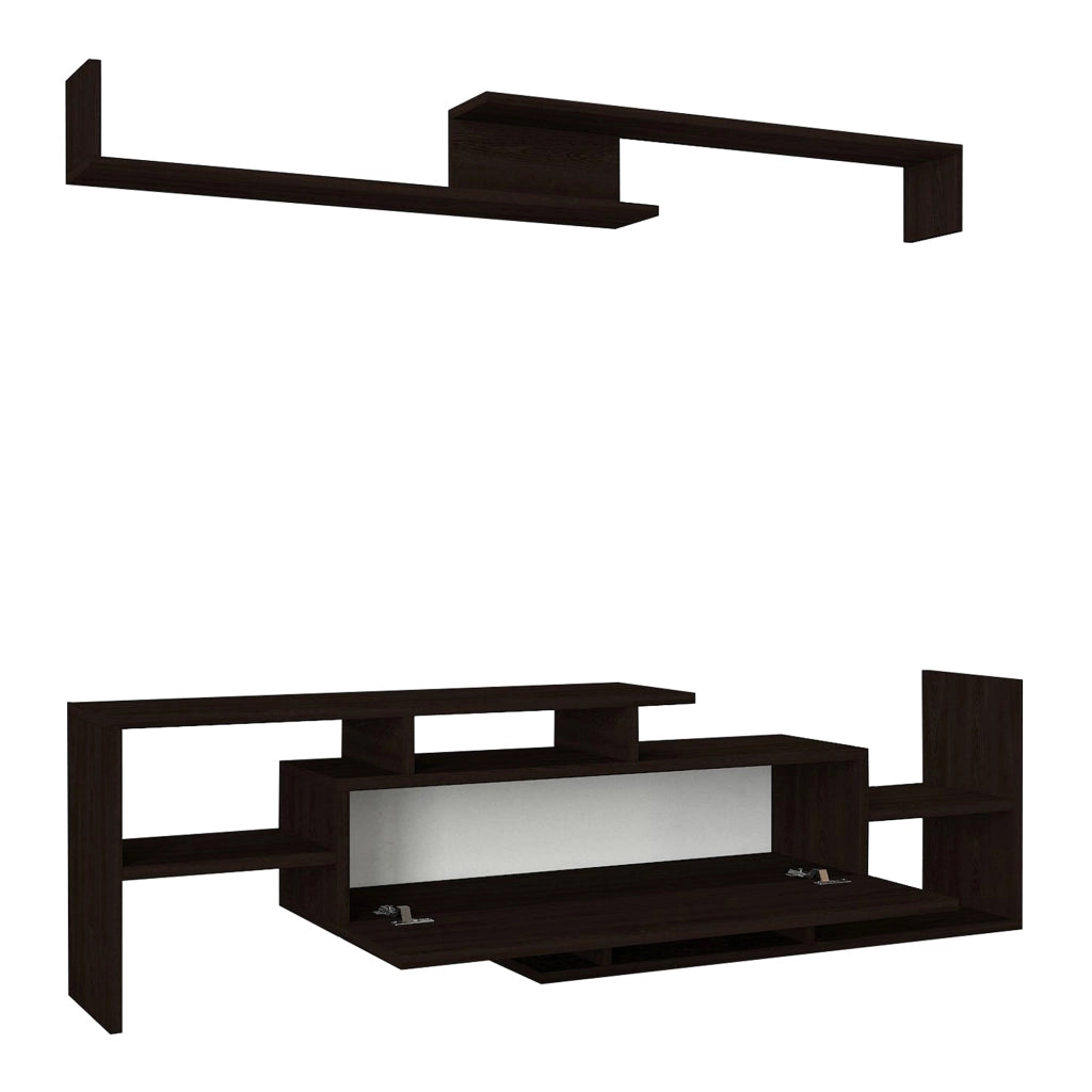 Set Liksefte di Mobile Porta TV e Mensola da Parete - Nero [en.casa]