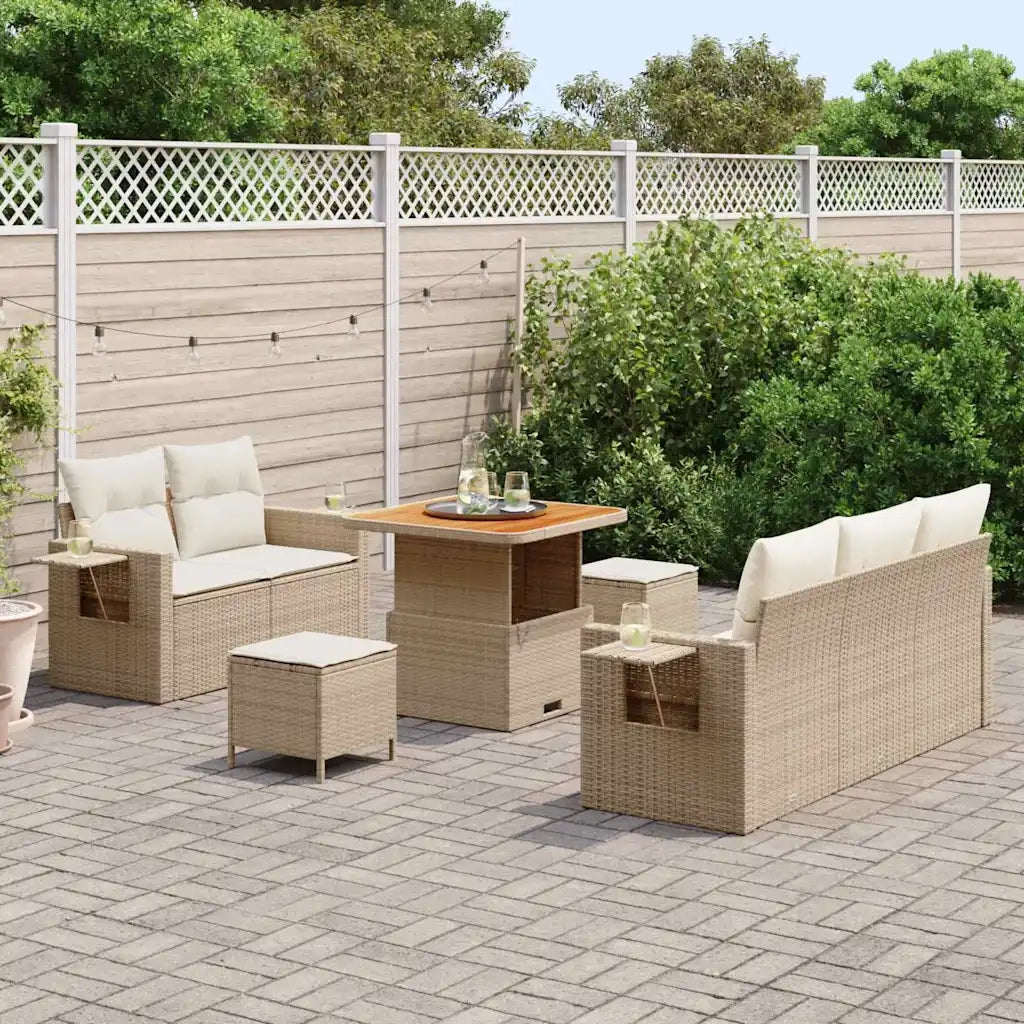 Set Divano da Giardino 10 pcs Beige e Crema polyrattan