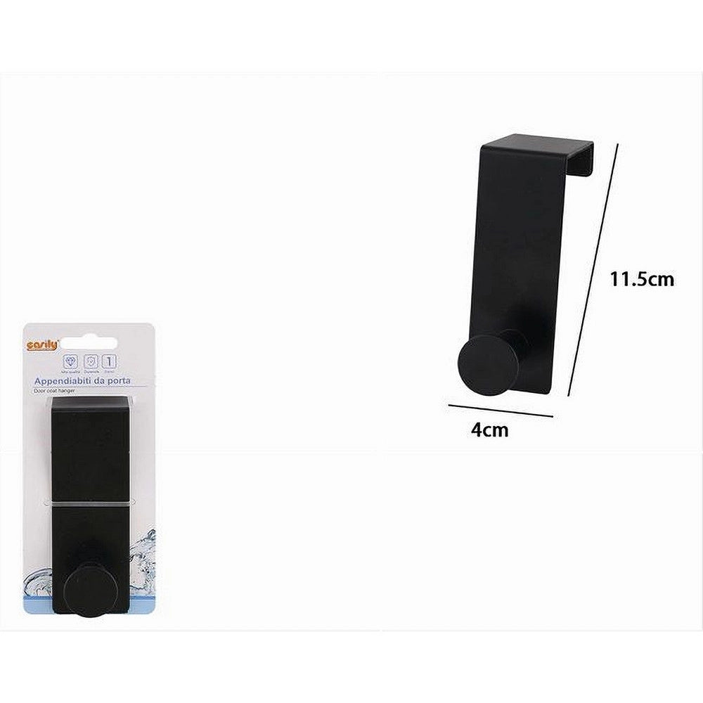 Trade Shop - Appendiabiti Da Porta Con 1 Gancio 4x11.5 Cm Nero Per Asciugamani Vestiti 87774 -