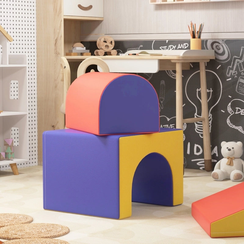 Set di 4 blocchi da costruzione morbidi per arrampicarsi e scivolare, rivestimento in similpelle, per bambini da 1 a 3 anni, multicolore.