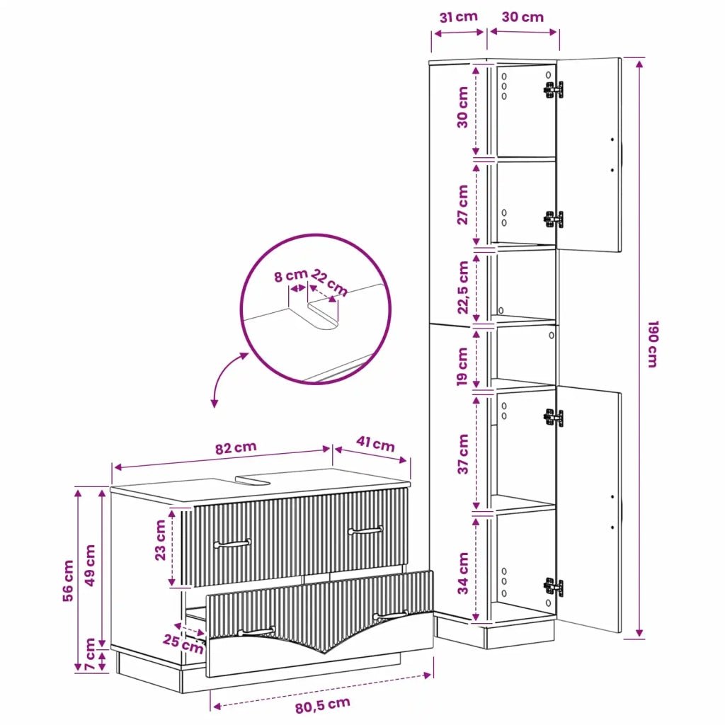 Set di Armadi da Bagno da 2 Pezzi HOORN Bianco Lucido 3417553