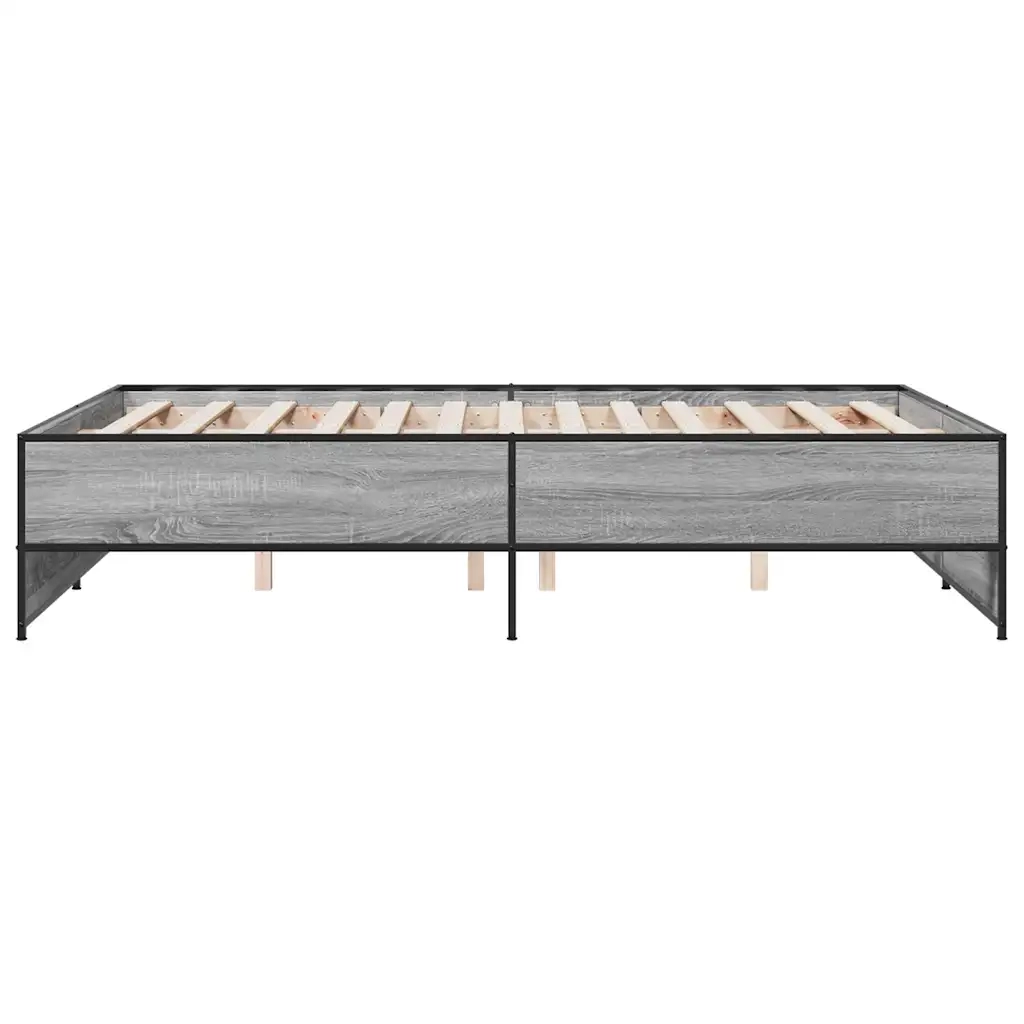 Letto matrimoniale | Letto per adulti | Giroletto Grigio Sonoma 140x190 cm in Legno Multistrato Metallo