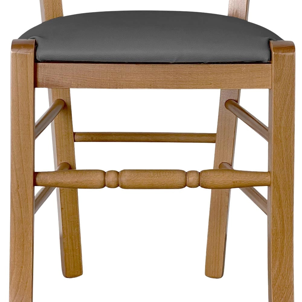 Sedia legno Loris noce chiaro con seduta imbottita ecopelle grigio antracite
