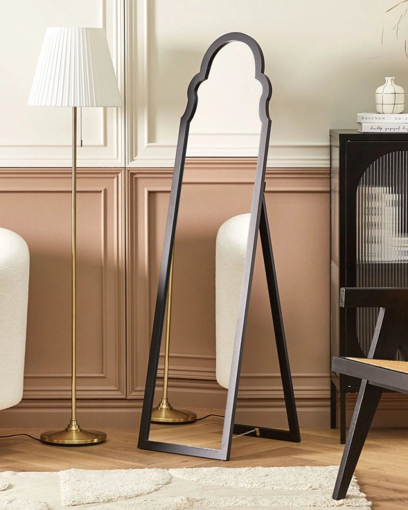 Specchio da terra in vetro MDF nero 40 x 150 cm con supporto cornice decorativa design moderno
