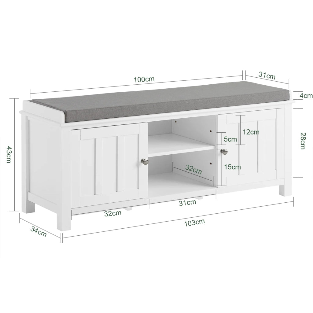 Scarpiera da ingresso, panchina con cuscino e due ante,L105cm, FSR35-W