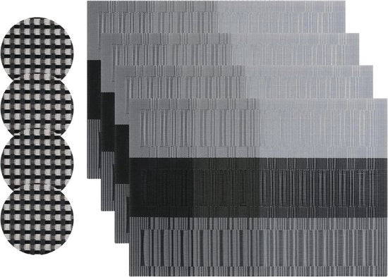 Set di tovagliette e sottotovagliette da 4 pezzi - tovagliette da cucina lavabili - tovagliette per tavola resistenti al calore nero