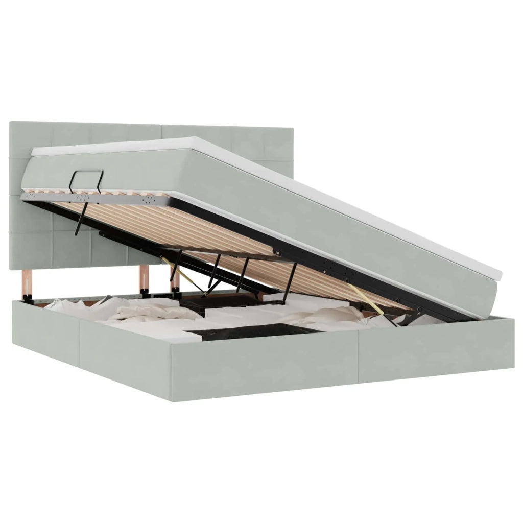 Letto con contenitore e materasso Grigio chiaro 180 x 200 cm