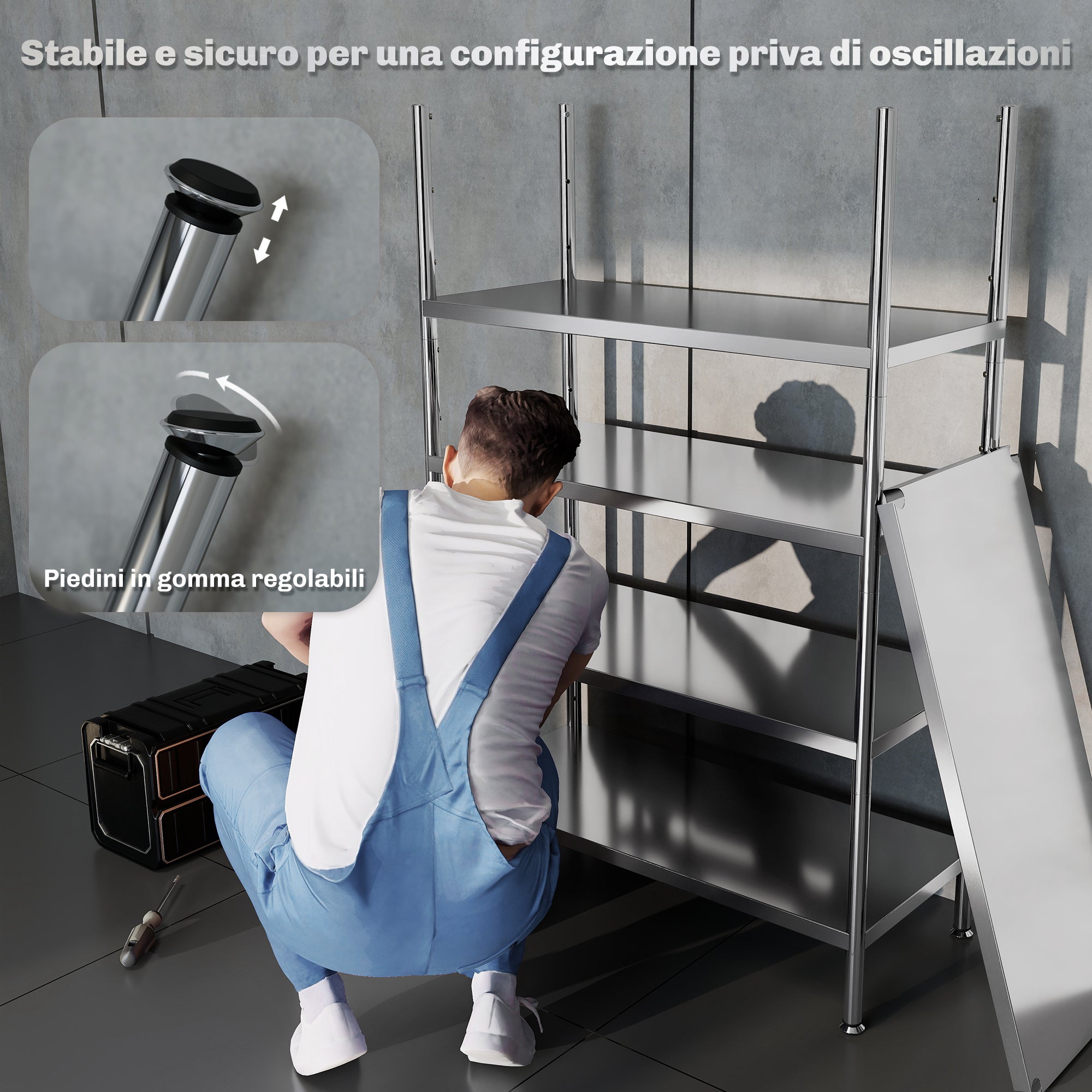 Scaffale da Cucina a 5 Livelli Regolabili 91x40x139 cm in Acciaio Inox Argento