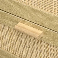 Mobile Cassettiera 4 Cassetti Stile Boho in Legno e Rattan, 90x45x108.5cm, Rovere