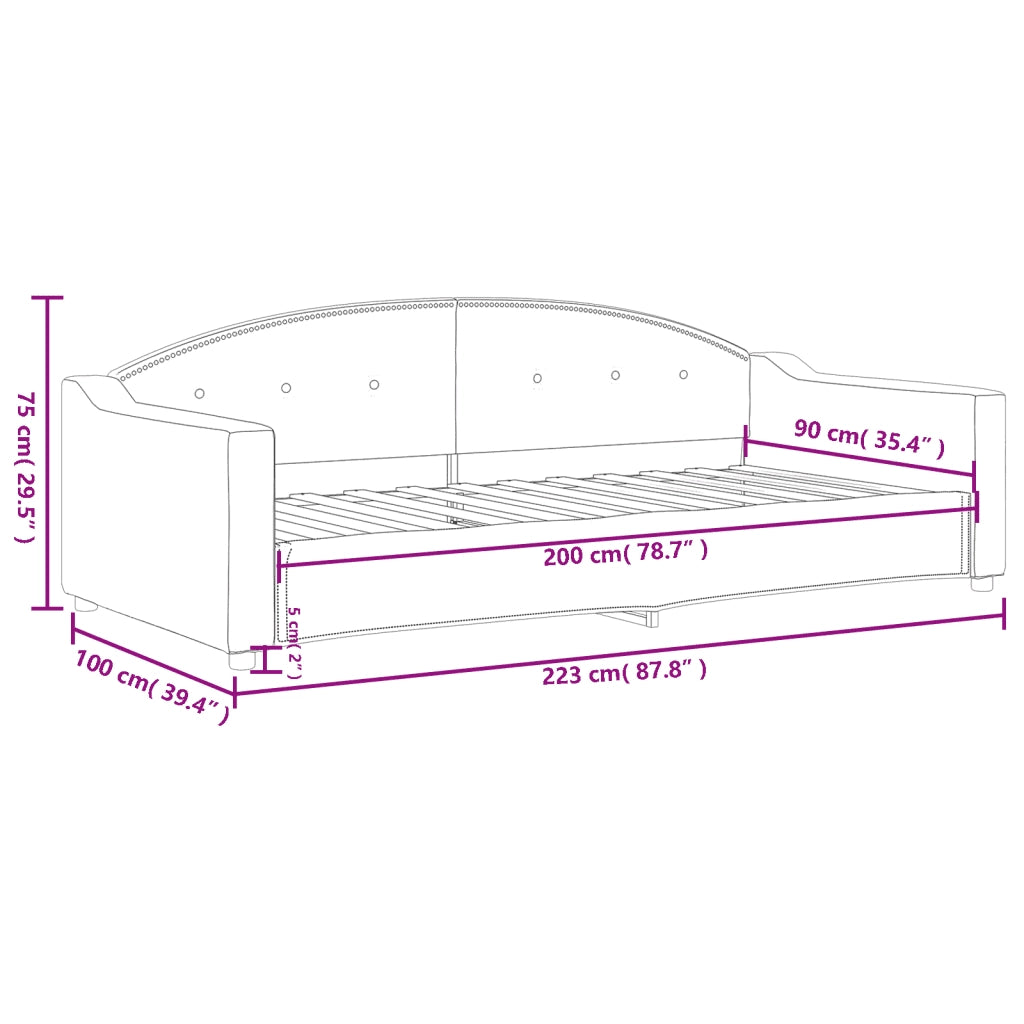 Letto da Giorno Grigio Chiaro 90x200 cm in Tessuto