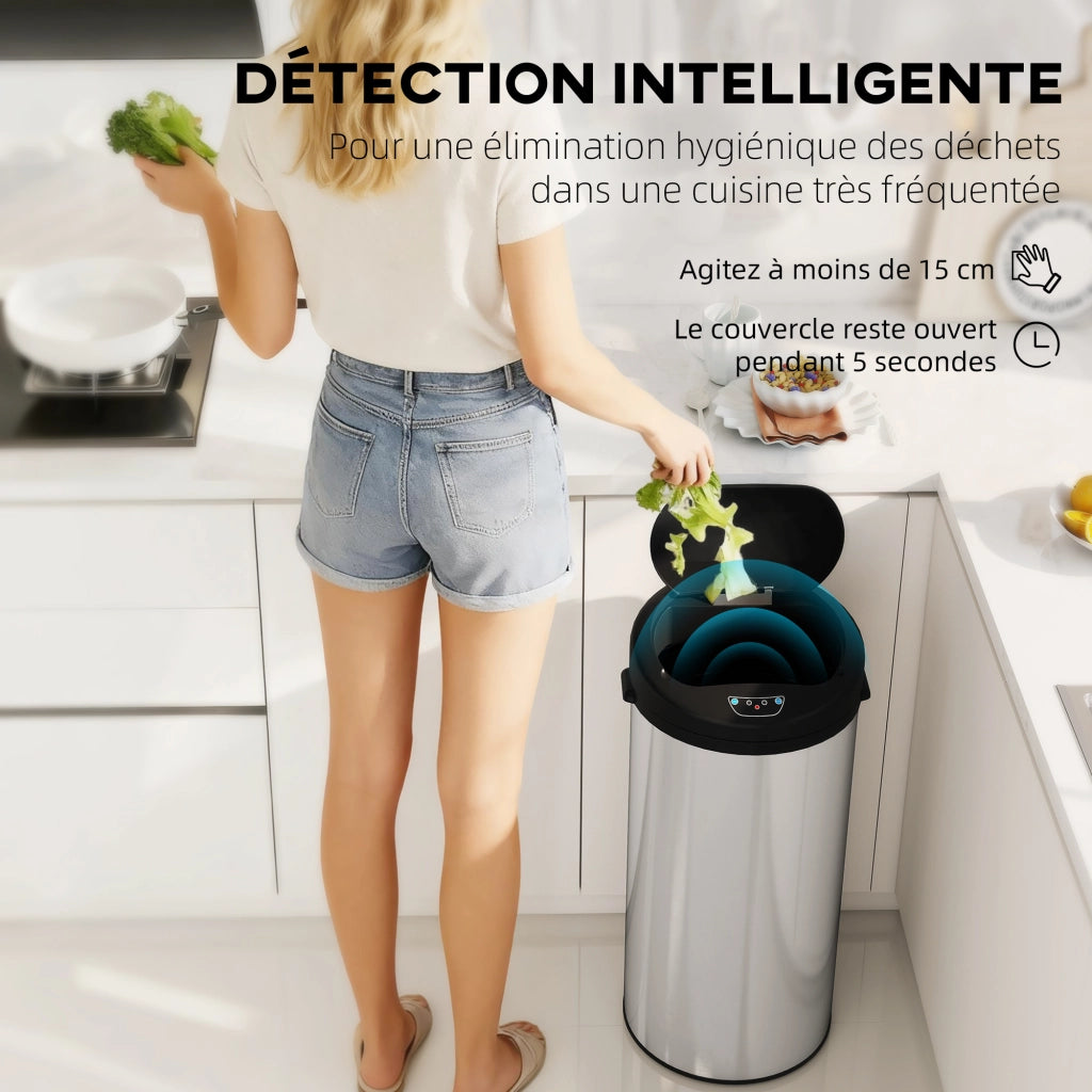 Pattumiera automatica da cucina 30L ¨C Xylo ¨C acciaio inox, chiusura soft, 32x30x68cm, argento
