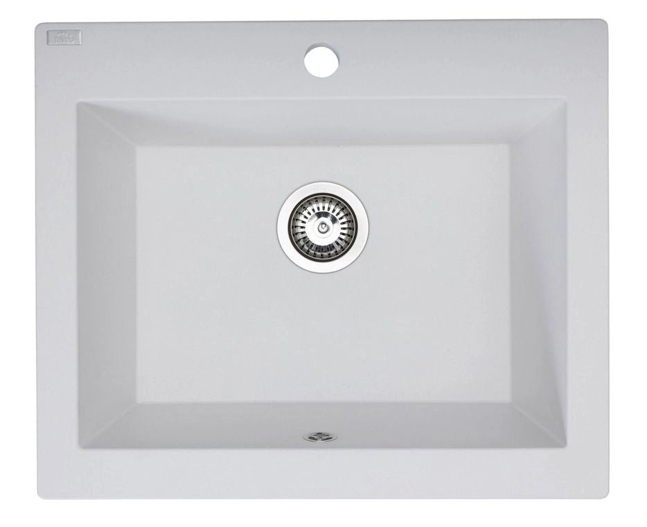 Lavello a vasca singola con grembiule – lavello ceramica 63×49 cm, sifone salvaspazio incluso