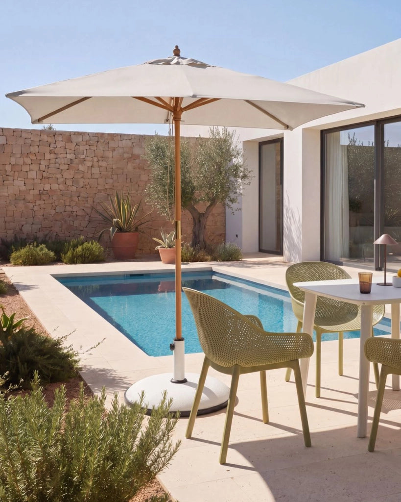 Ombrellone da giardino Garden Sun in tessuto beige chiaro e legno di betulla, resistente alle intemperie