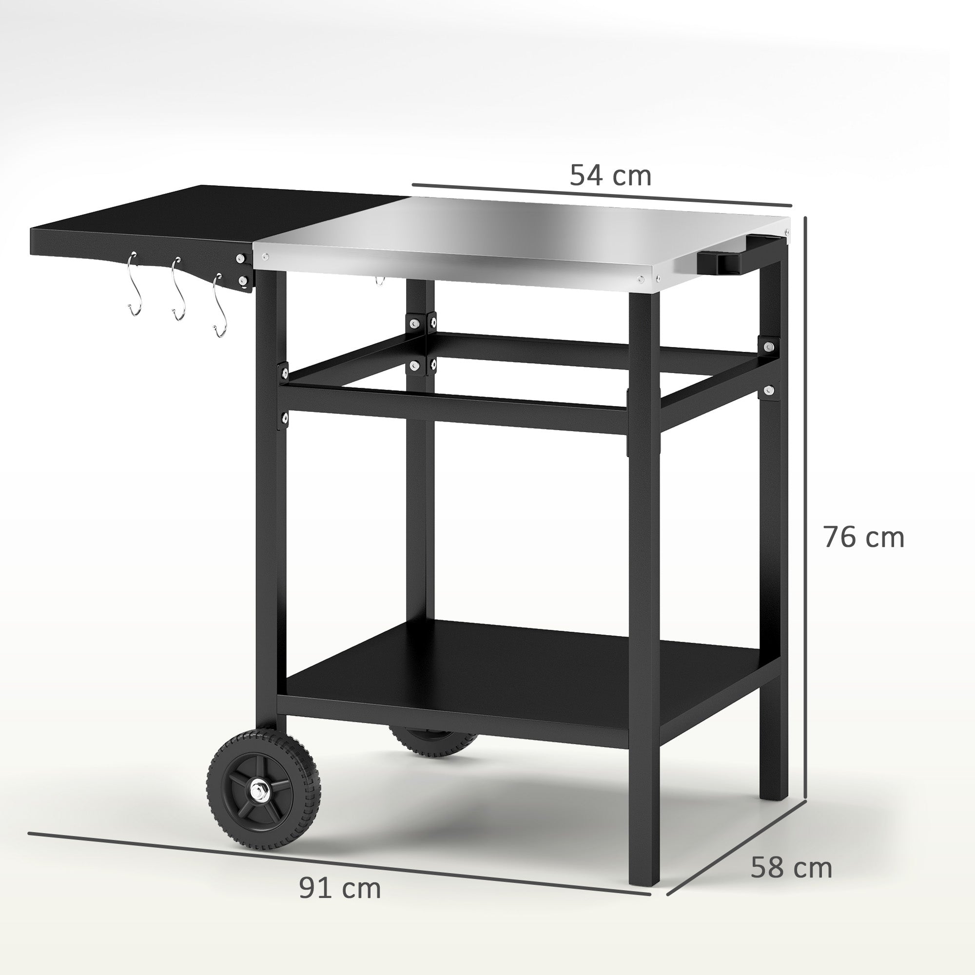 Carrello per Barbecue 91x58x76 cm con Piano in Acciaio Nero