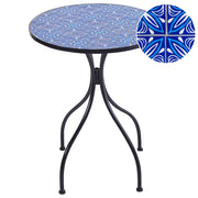 Tavolo da bistrot per esterni in metallo con mosaico blu e telaio in ferro nero stile vintage