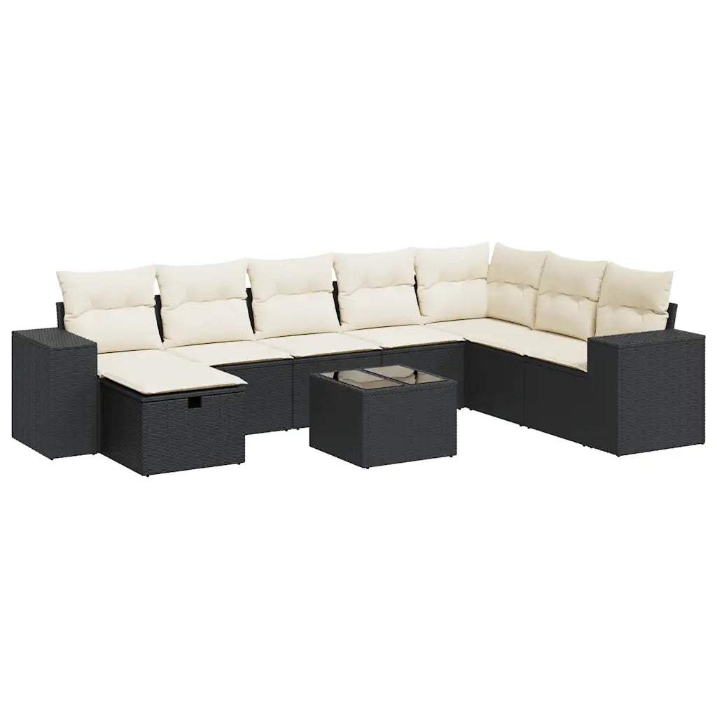 Set Divani da Giardino 9 pz con Cuscini Nero in Polyrattan 3325742