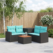 Set di divani 6 pz Nero e Blu Rattan sintetico e Acciaio 3447399