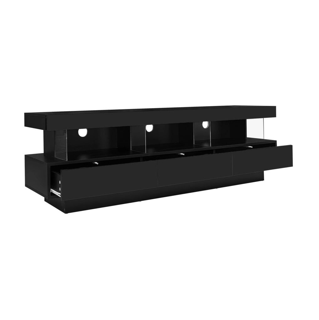 TV mobile 160x38x50;5 cm nero lucido con 3 ripiani in vetro e LED Bluetooth