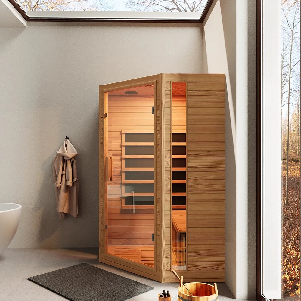 Sauna ad infrarossi 122x122 CM H188 in legno Hemlock con radio integrata | Tampere