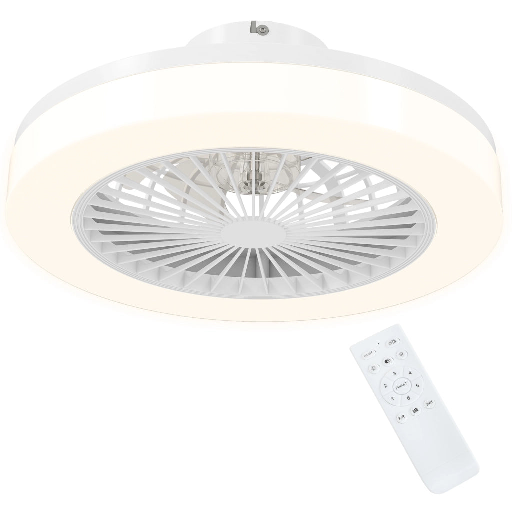 Ventilatore a Soffitto con Luce LED Regolabile e 6 Velocit¨¤, in Plastica e Acrilico, ?46x16 cm, Bianco