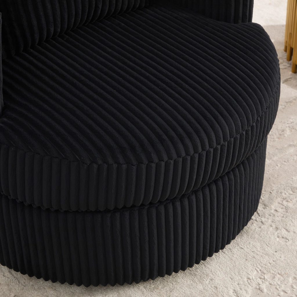Poltrona girevole 360° in velluto a coste nero con contenitore