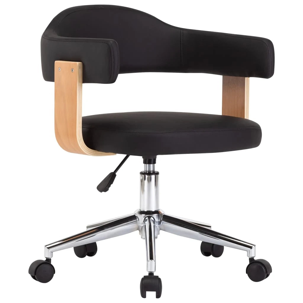 Sedia girevole da ufficio/studio in legno curvato e similpelle nera 02_0024152