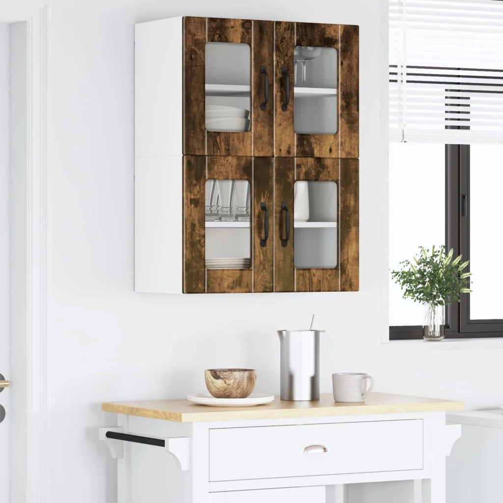 Pensile da cucina | Mobile in vetro da parete PORTO Rovere fum¨¦ 60 x 31 x 40 cm