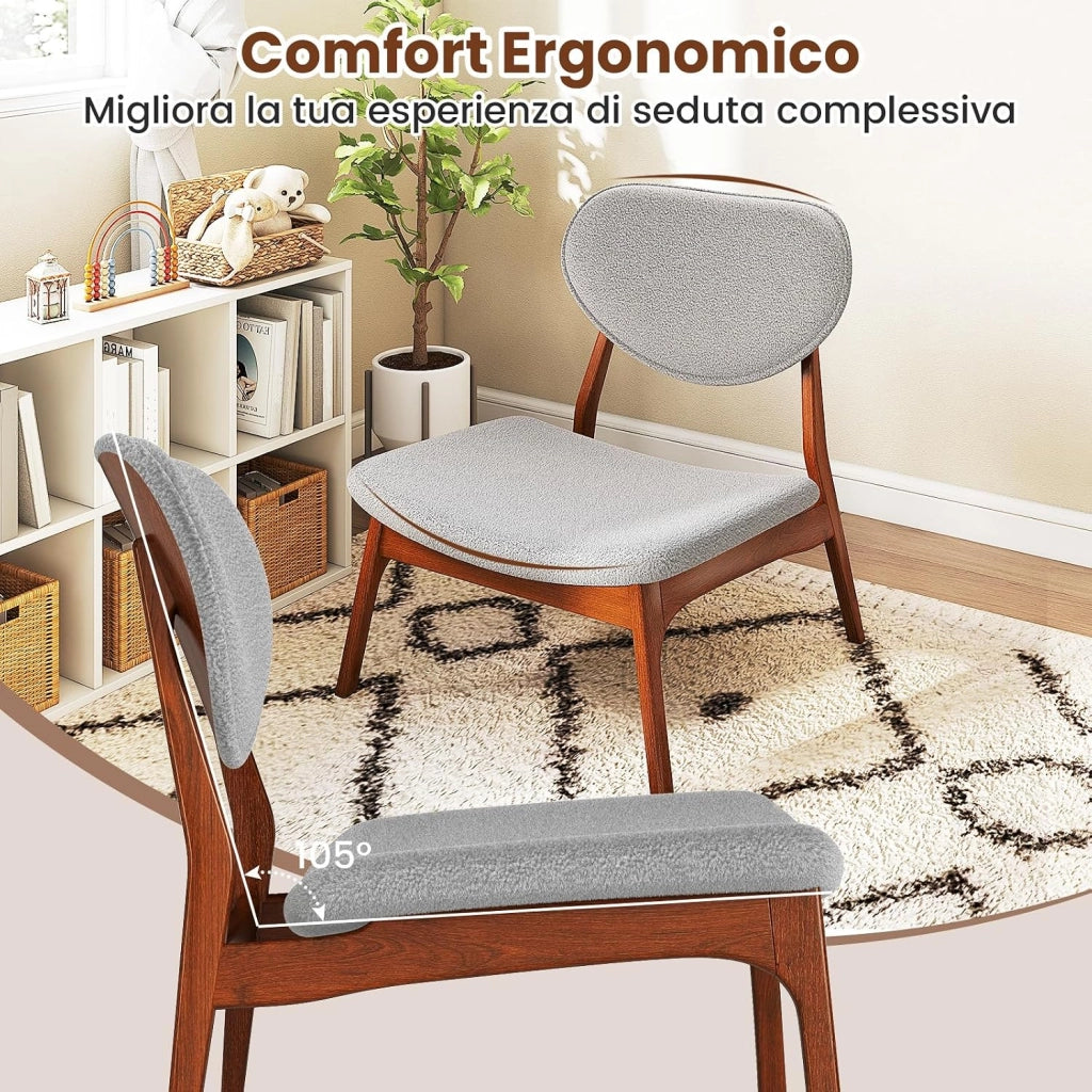 Sedie in Set di 2 con Tavolino, Sedie Relax da Salotto Imbottite in Tessuto di Velluto di Pecora con Struttura in Legno Massello, Sedia Ergonomica da Lettura per Soggiorno (Grigio)