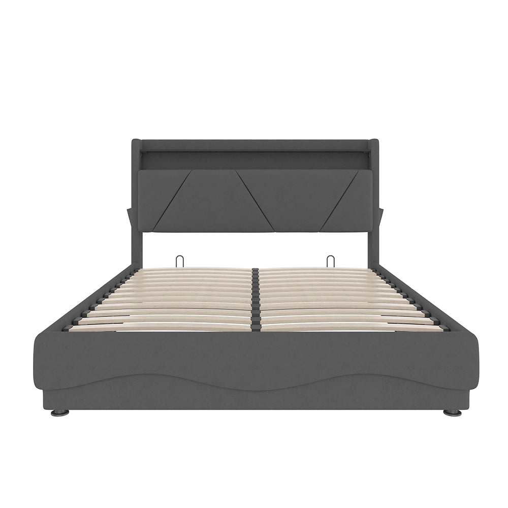 Letto 160x200cm imbottito - Xylo - LED USB tasche laterali idraulico