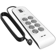 Ciabatta 8 Prese + 2 USB 2,4A Protezione Fulmini con Cavo da 2m Bianco Belkin