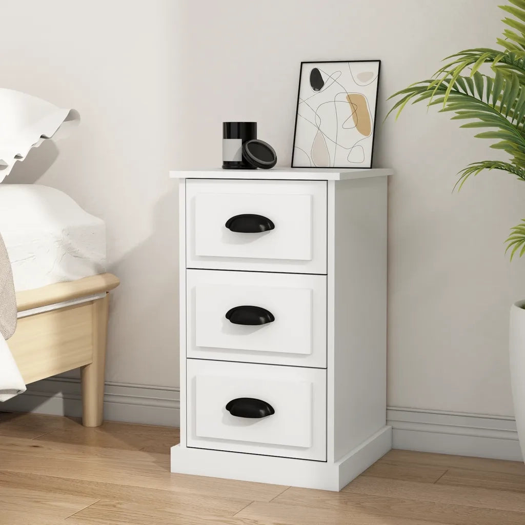 Comodino | Armadio da Notte | Mobiletto da notte Bianco 39x39x67 cm in Legno Multistrato