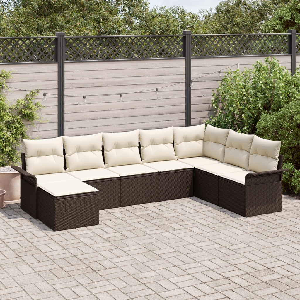 Set di divani da giardino con cuscini brown poly rattan 8 pezzi