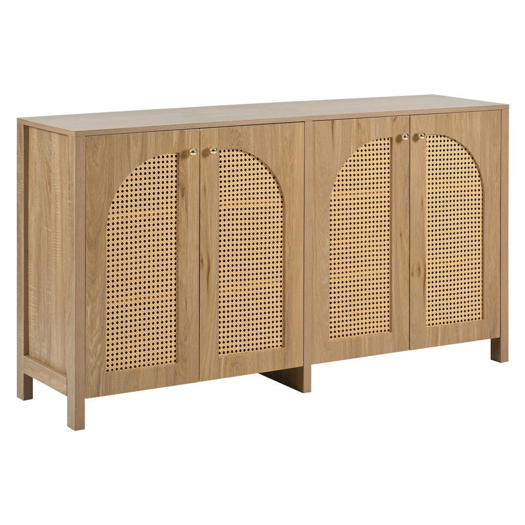 Credenza Moderna con Ante in Rattan e Maniglie in Metallo ¨C MINIMAL ¨C Legno Naturale