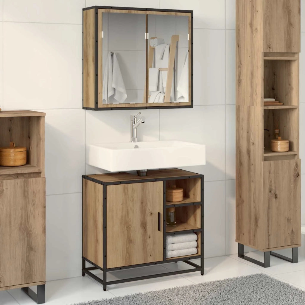 Set di mobili per il bagno con porta 2 pcs Rovere artigianale 3402403