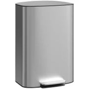 Pattumiera a Pedale da 50L con Coperchio Ammortizzato, Apertura a 90° e Secchio Rimovibile, Acciaio Inox, Grigio