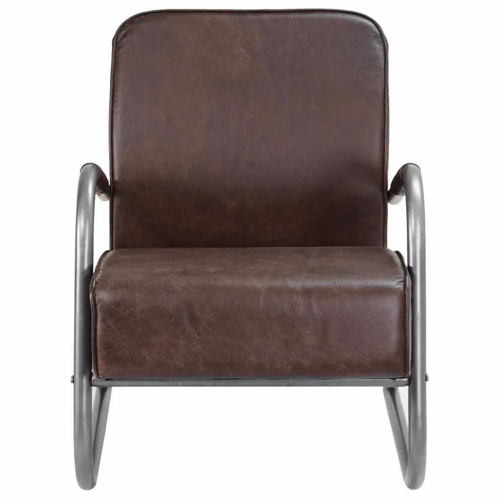 Fauteuil marron cuir véritable