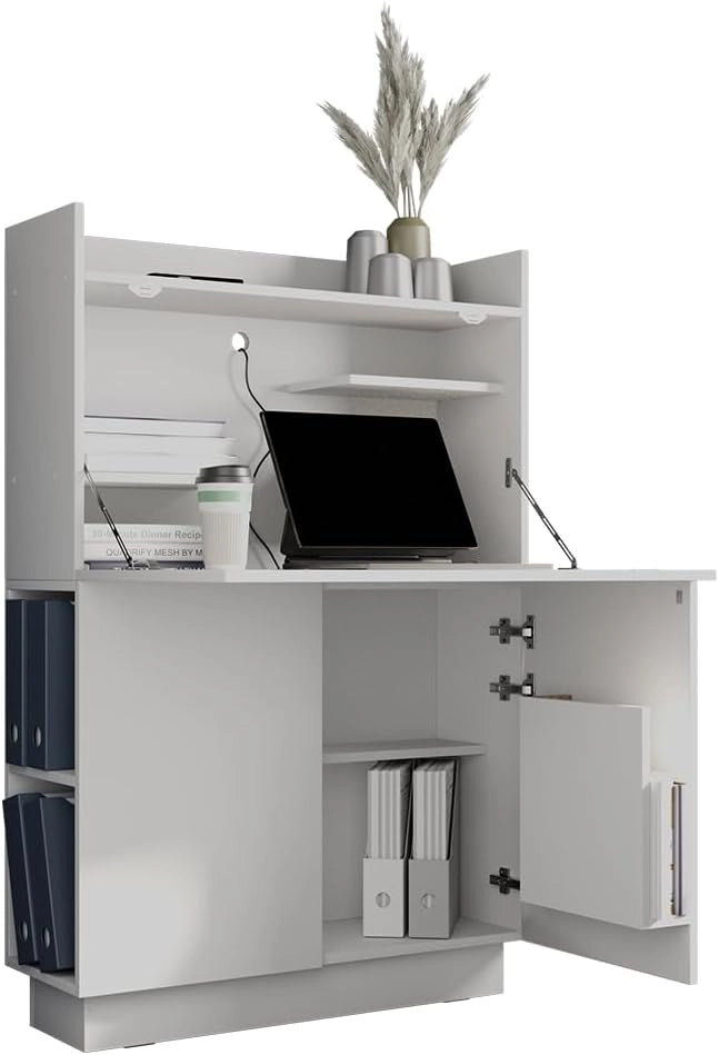 Scrivania per segretaria Alena, Bianco, 85 x 27 cm, adatto per lavorare in modo salvaspazio e per un'organizzazione ordinata
