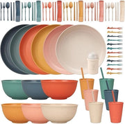 Set di Cucina Premium per 6 persone - 66 pezzi - Resistenti alle Cadute - Leggeri - Colorati - Tabelloni da Campeggio - Piatti - Bicchieri - Set di Cucina - Forchette - Set di Cucina per Bambini