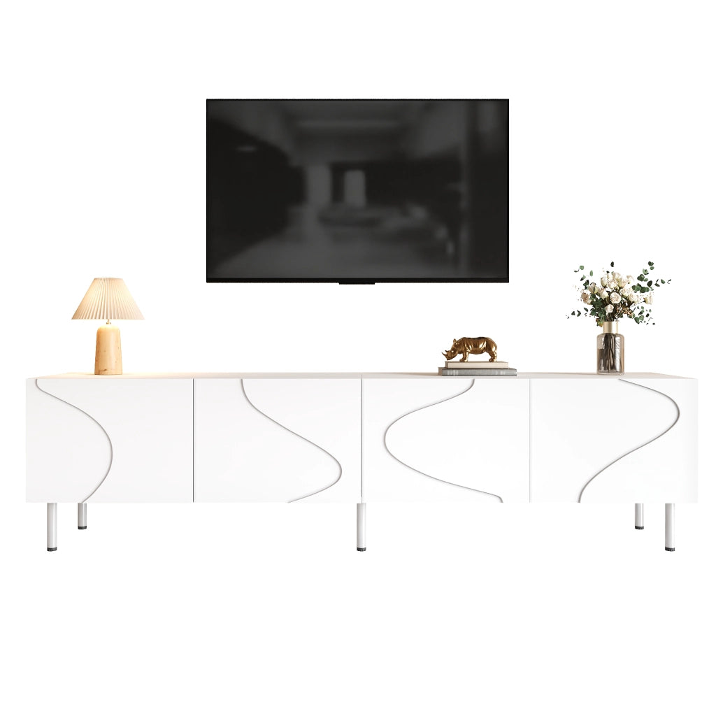 Mobile TV con 4 ante; push-to-open e passacavi - per soggiorno - 170 x 35 x 50 cm - bianco