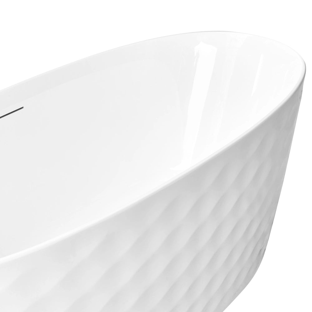 Vasca da bagno ovale moderna indipendente 150 x 75 cm Finitura acrilica lucida Motivo a rombi Bianco