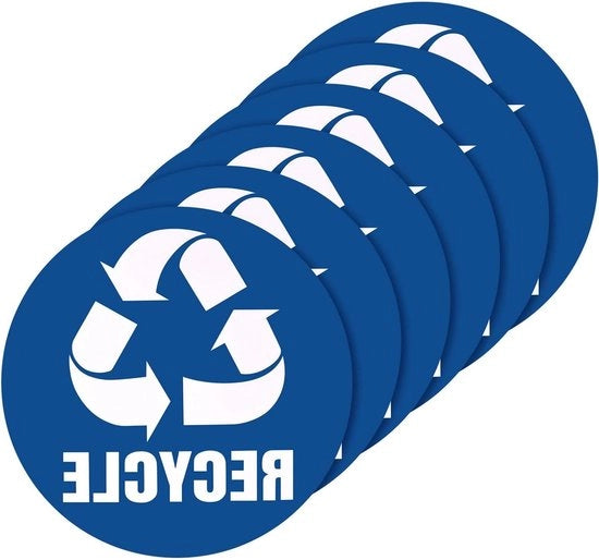 Etichette di riciclaggio per bidone della spazzatura - 12 pezzi - bianco su blu con simboli - tema di separazione dei rifiuti