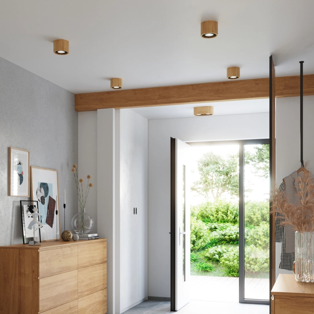 Spot soffitto legno naturale tondo 14cm 1xGU10 Pure Lume