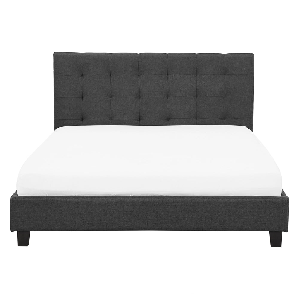 Letto imbottito tessuto grigio scuro rete a doghe testiera trapuntata 160 x 200 cm