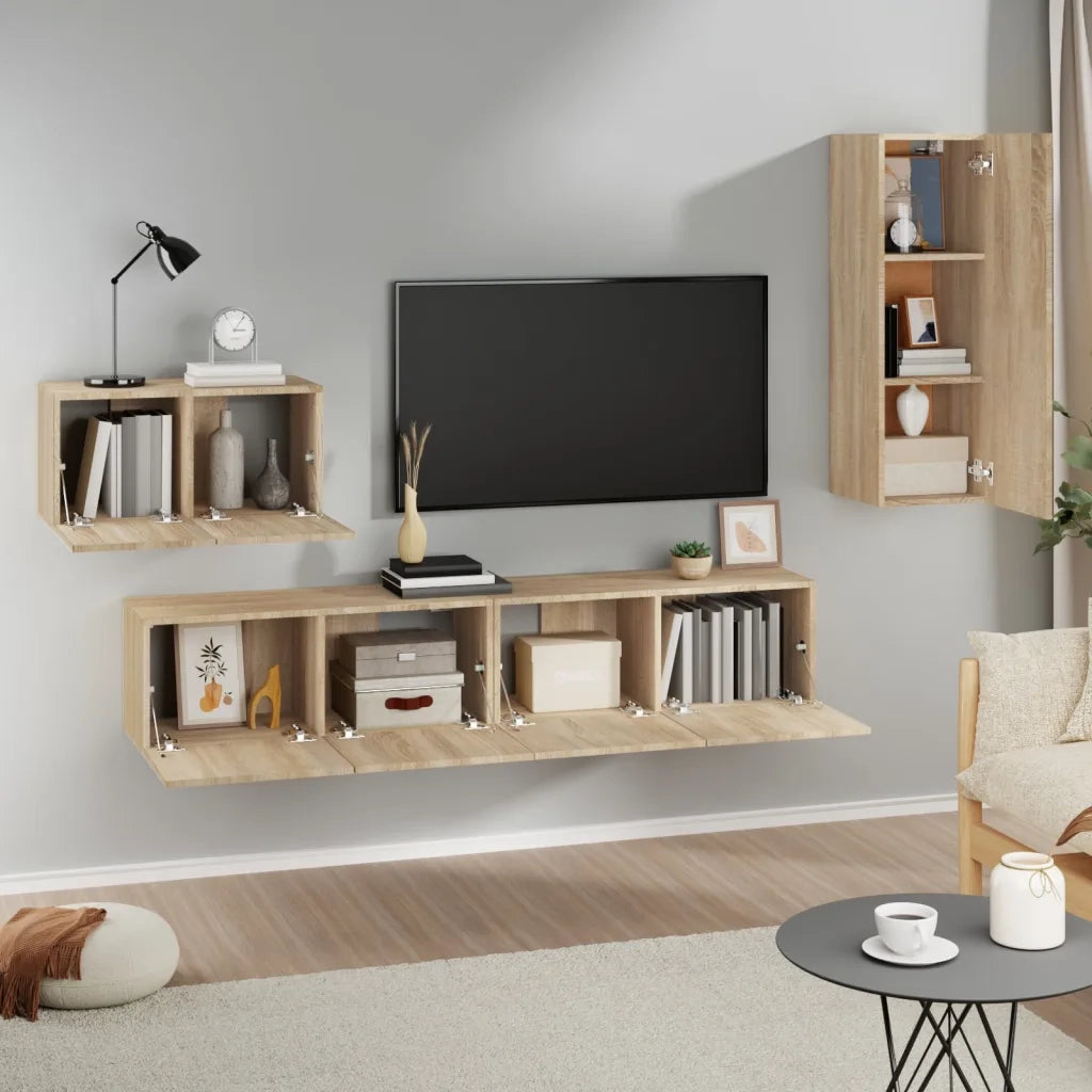Set di Mobili Porta TV 4 pz-Credenza per TV Rovere Sonoma in Legno Multistrato 965664